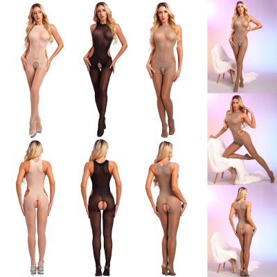 US Women Long Tight Sleeveless Stockings Stretchy Open Crotch Lingerie Pantyhose